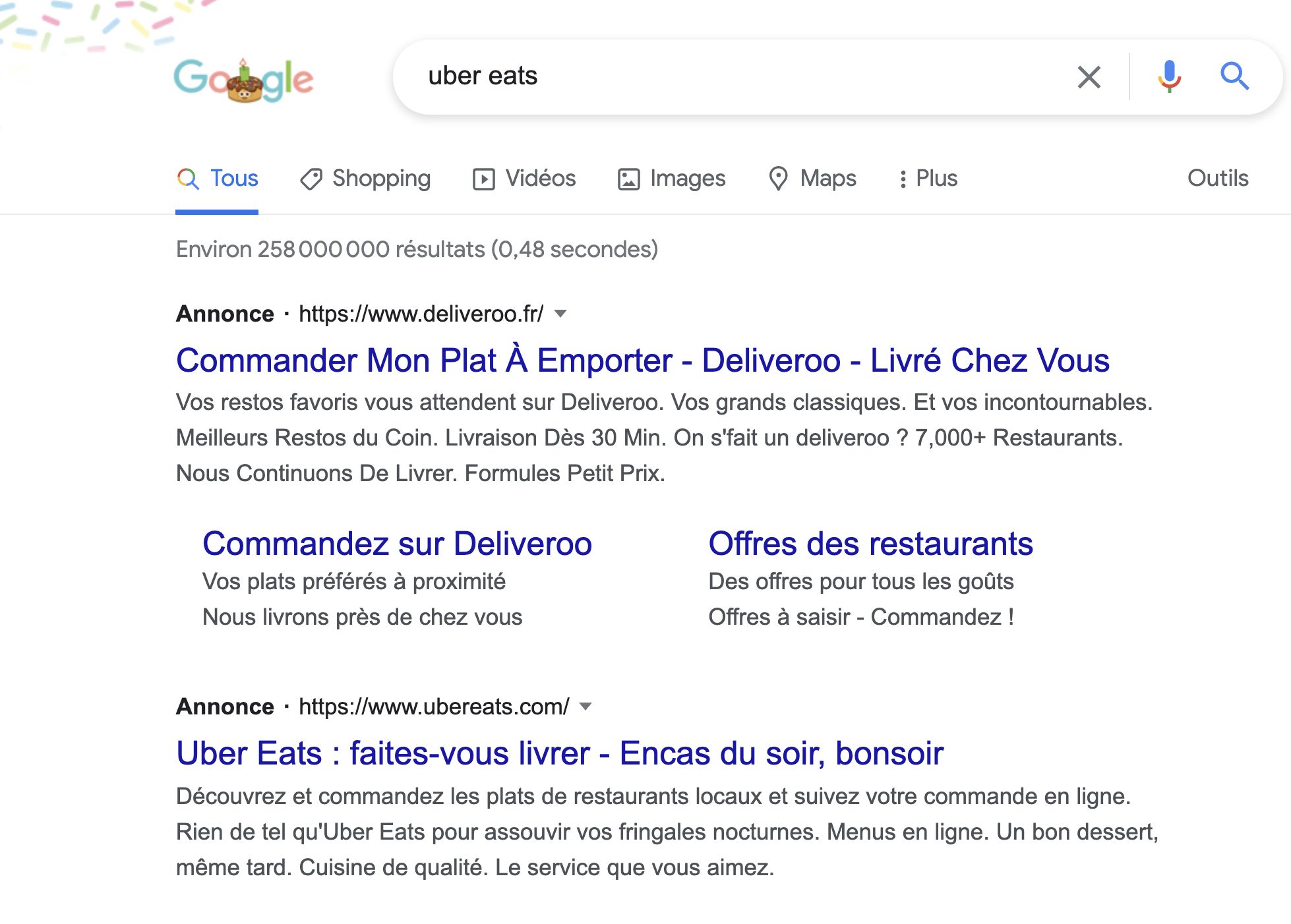 Paid search - Uber Eats